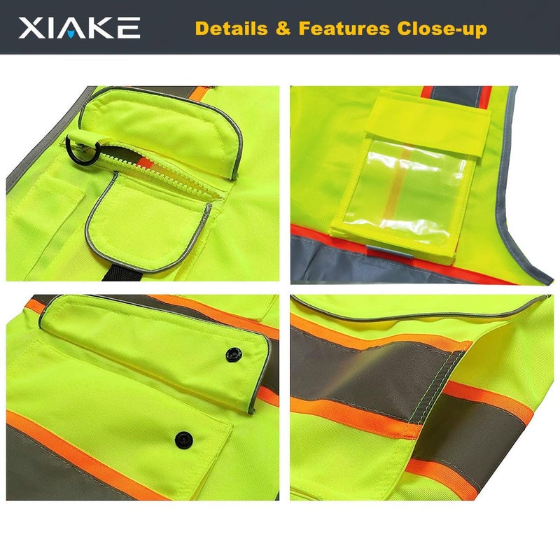 XIAKE 9 Pockets High Visibility Reflective Safety Vest with 2 Inch Dual Tone Reflective Strips,Meets ANSI/ISEA Standard,Neon Yellow,4X-Large - Image 4